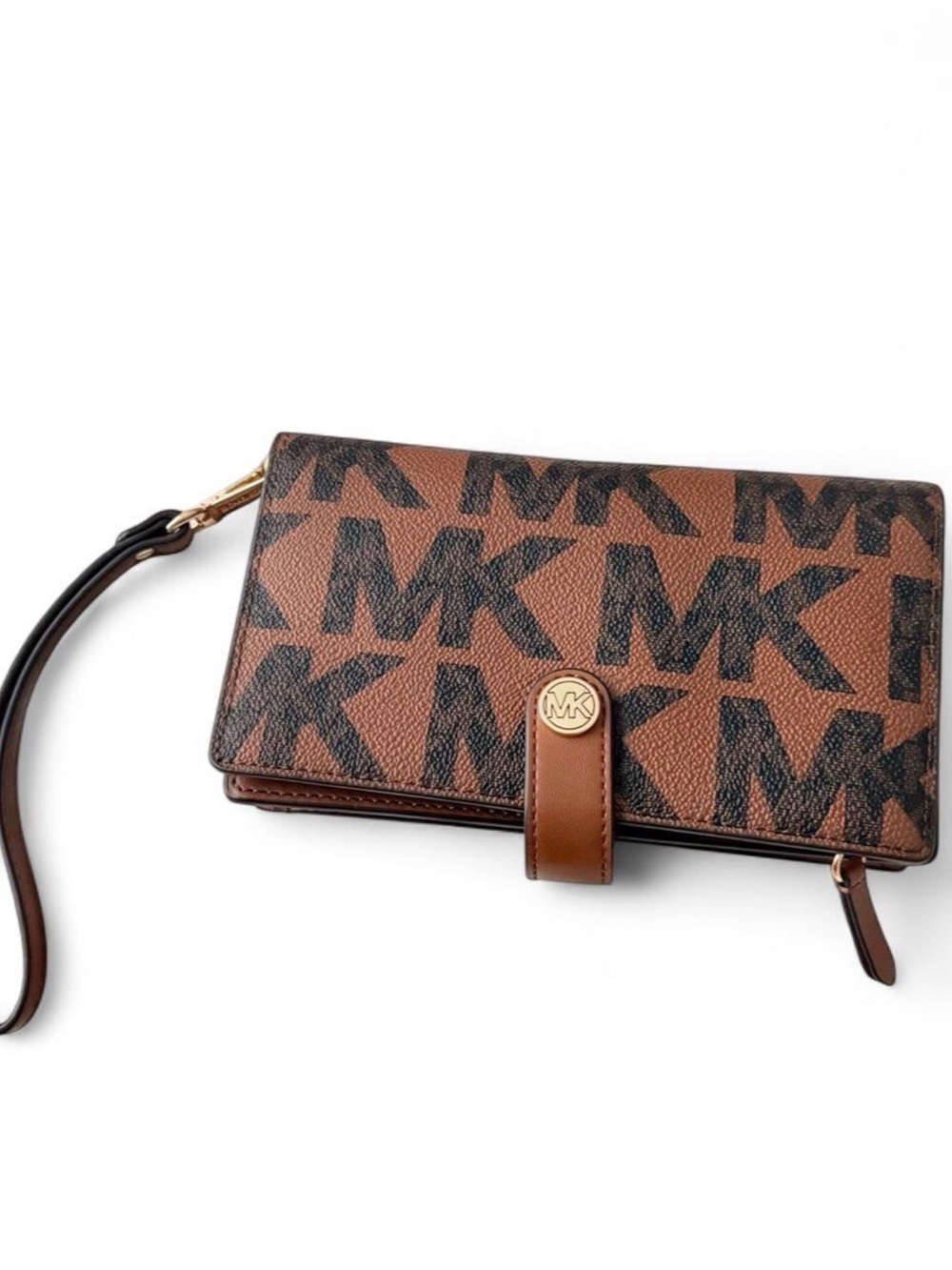 Michael Kors Brown and Black MK Logo Large Wristlet Clutch